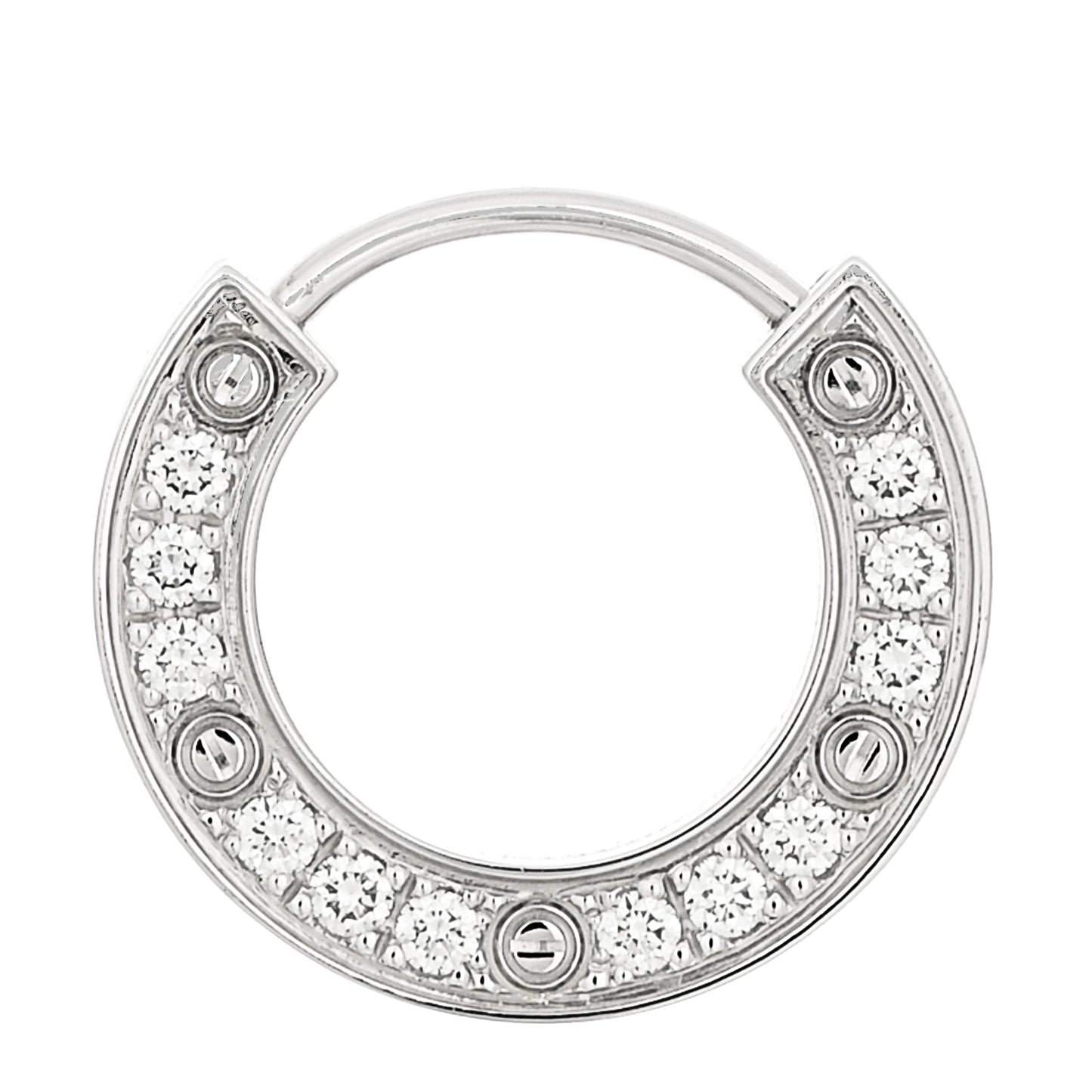 18K White Gold Diamond Pave Single LOVE Hoop Earring