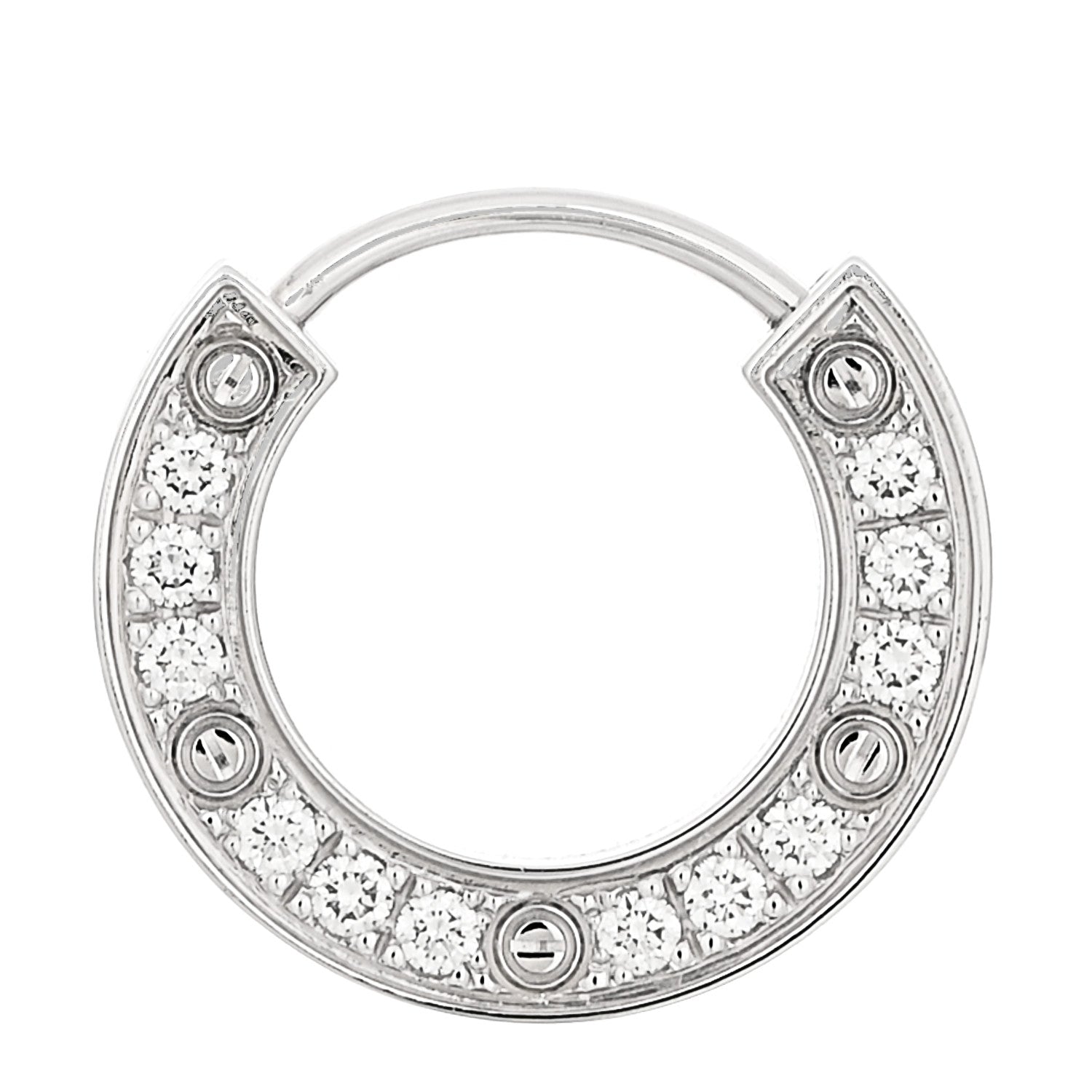 Cartier 18K White Gold Diamond Pave Single LOVE Hoop Earring 1 of 6