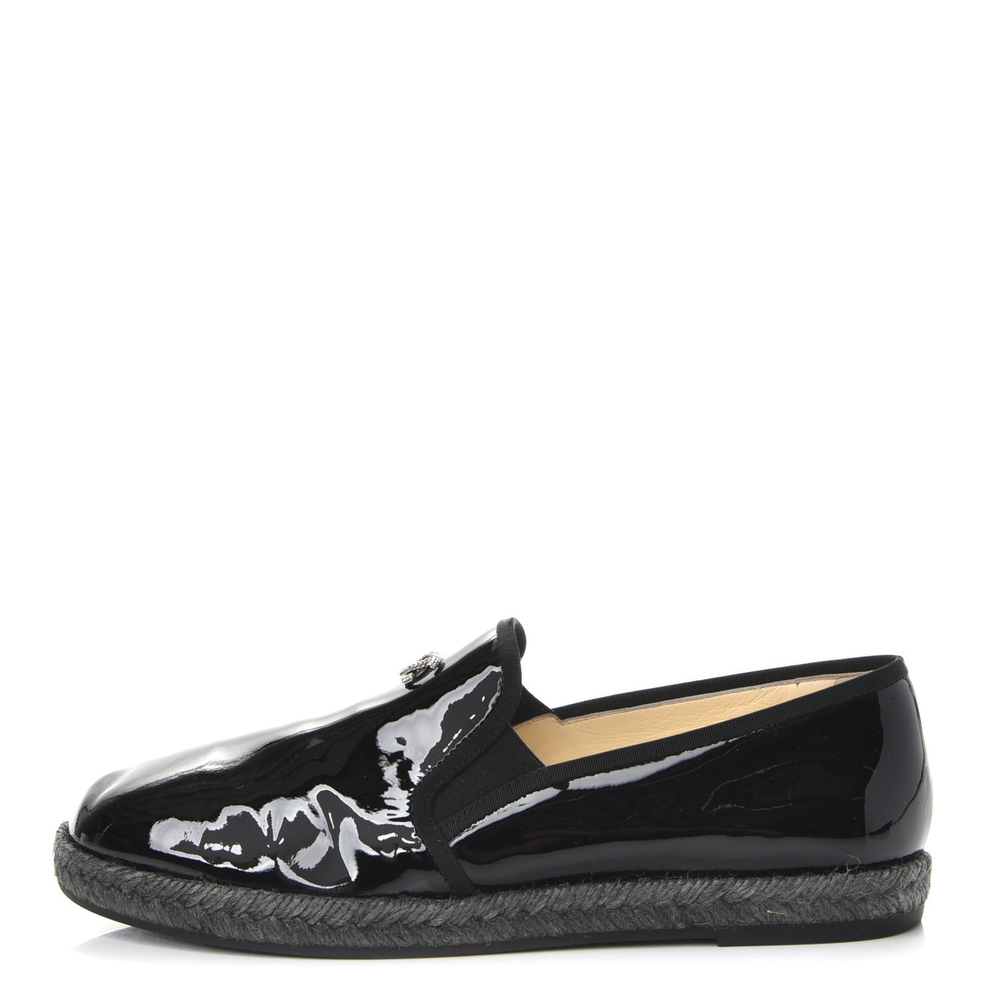 Patent Calfskin CC Mocassin Loafer Espadrilles 38 Black