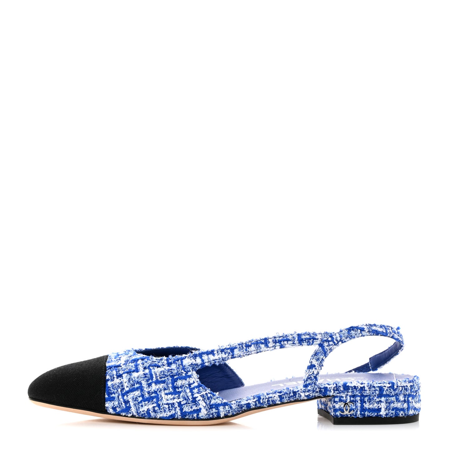 Tweed Cap Toe CC Slingback Flat 39 Blue Black