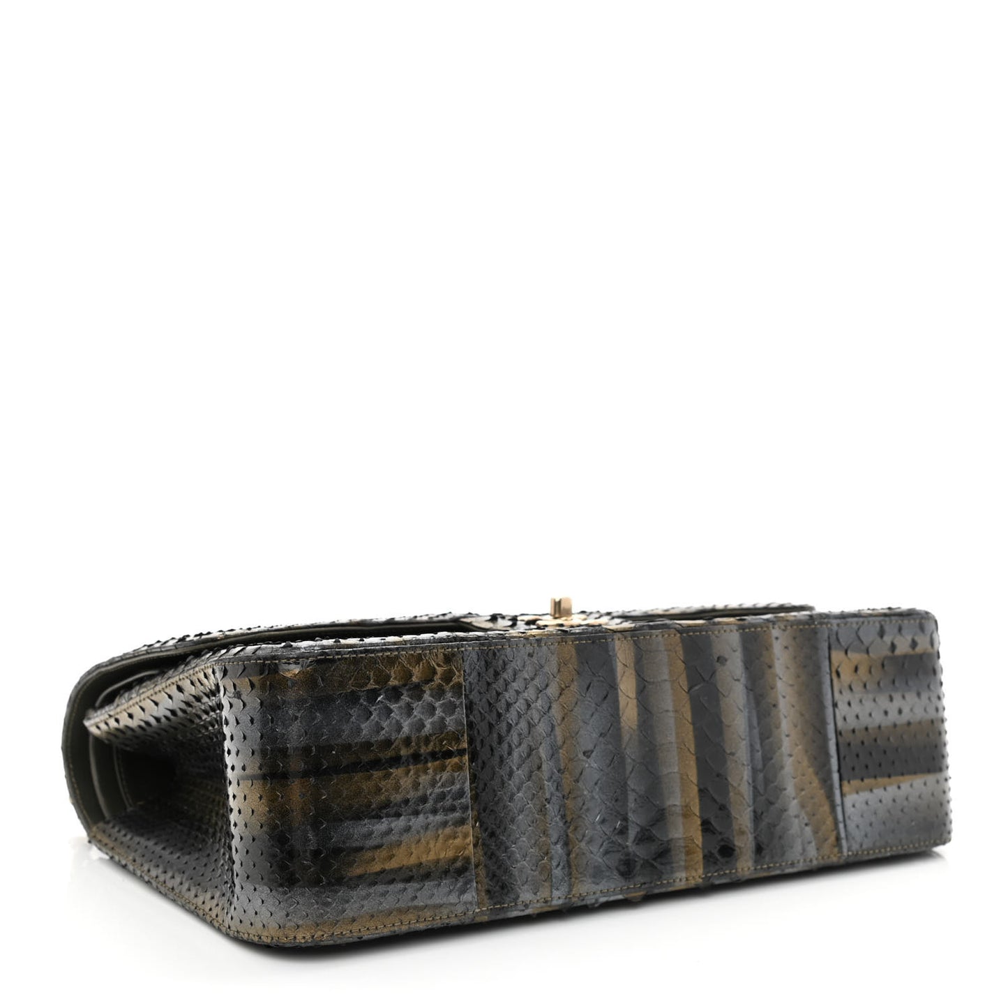 Metallic Snakeskin Jumbo Double Flap Black Gold Grey