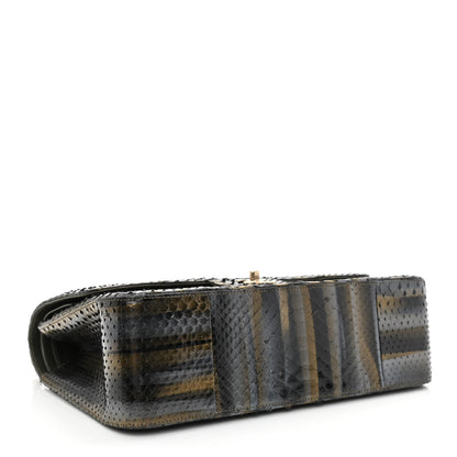 Chanel Metallic Snakeskin Jumbo Double Flap Black Gold Grey 4 of 12