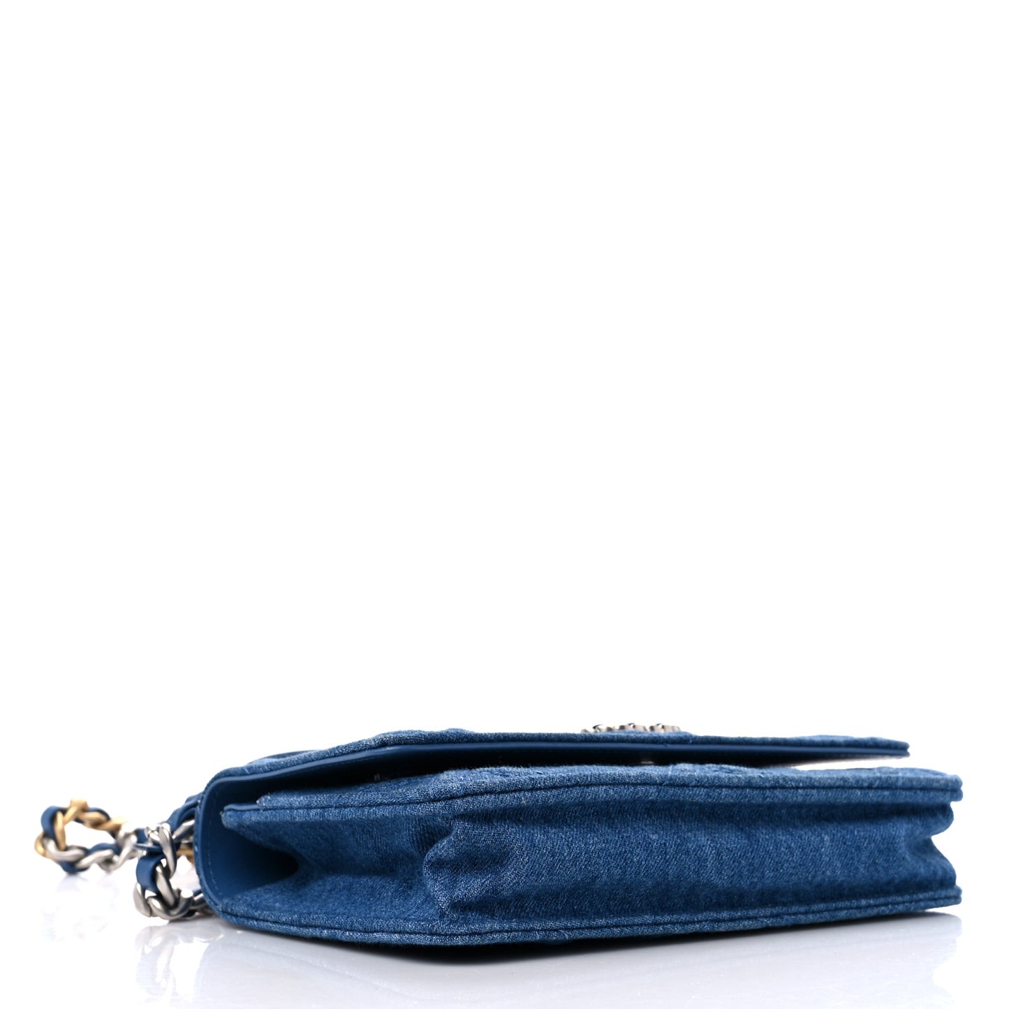 Denim Quilted Chanel 19 Wallet On Chain WOC Blue