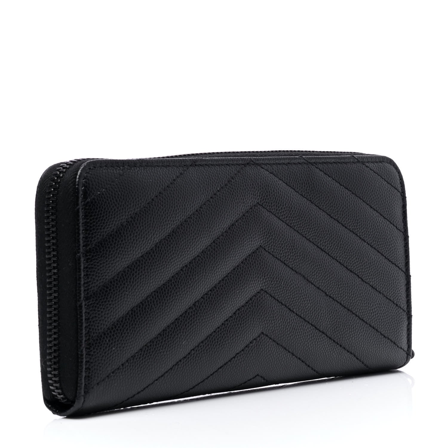Saint Laurent Grain De Poudre Matelasse Chevron Monogram Monochrome Zip Around Wallet Black 2 of 4