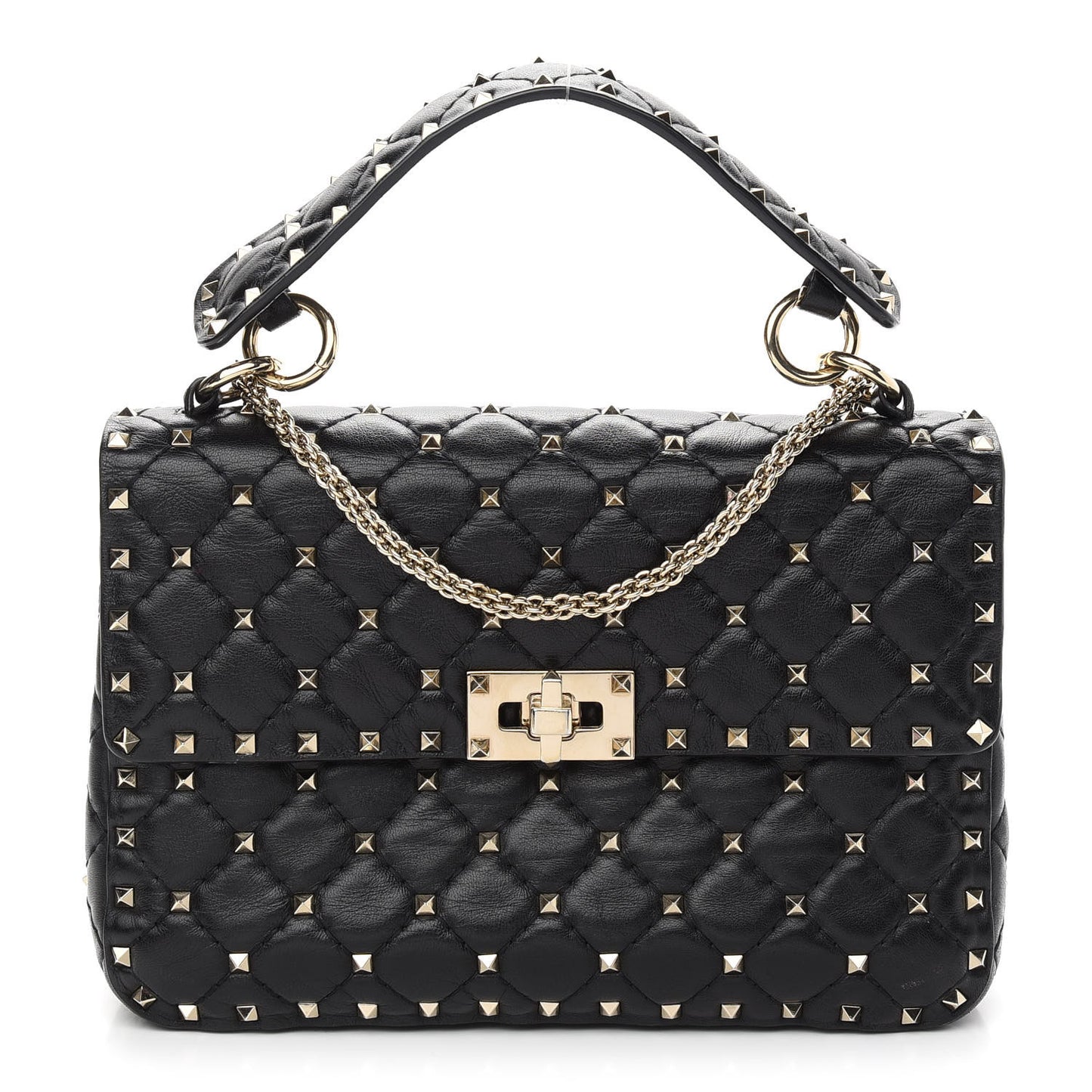 Lambskin Medium Rockstud Spike Shoulder Bag Black