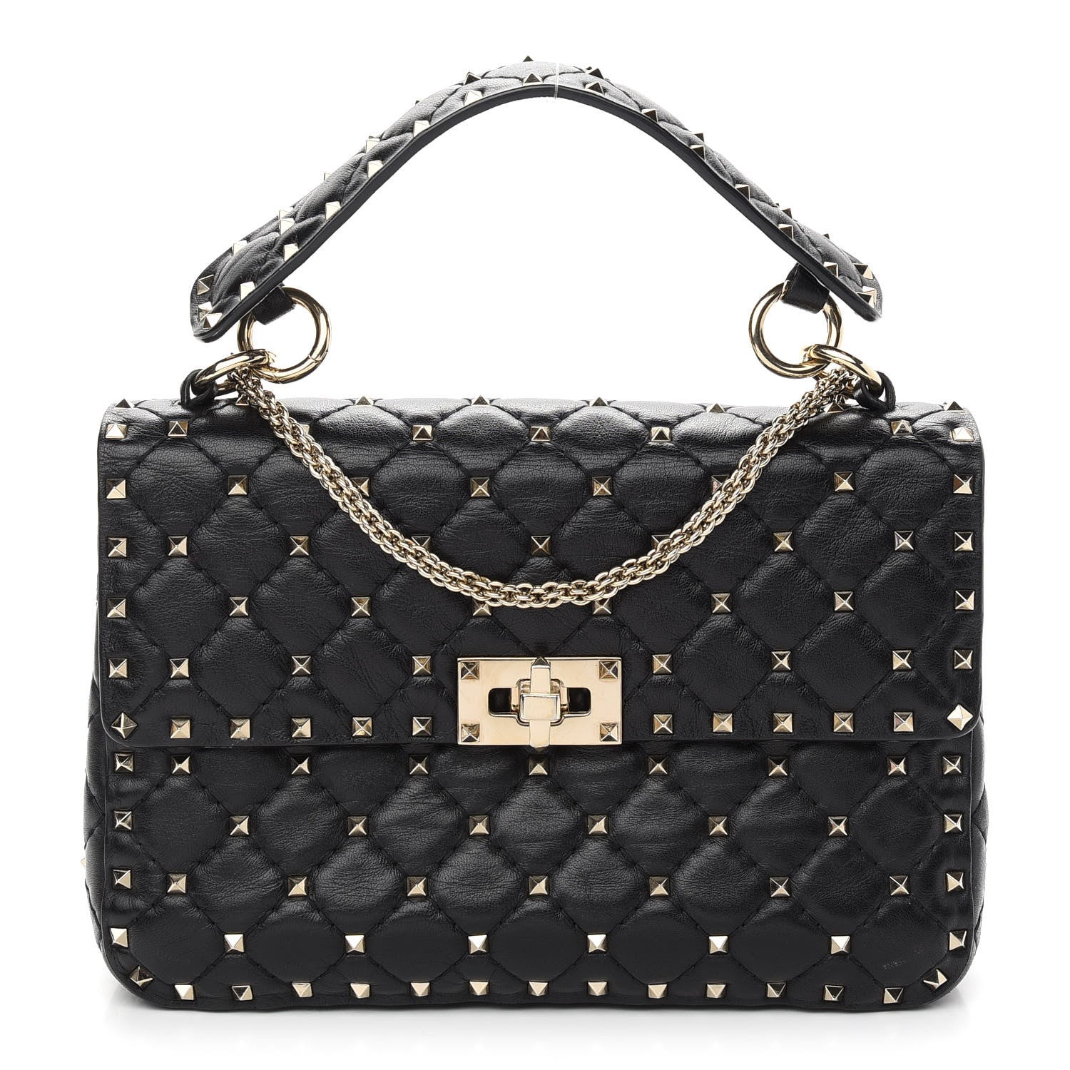 Valentino Garavani Lambskin Medium Rockstud Spike Shoulder Bag Black 1 of 8