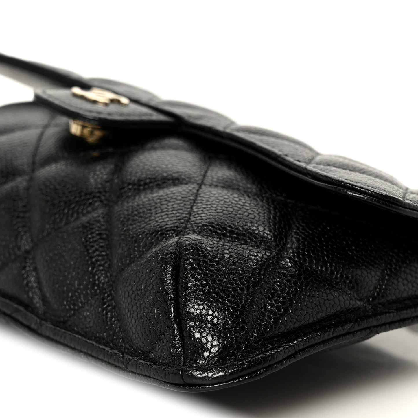 Caviar Fabric Foldable Tote Bag With Chain Black Multicolor