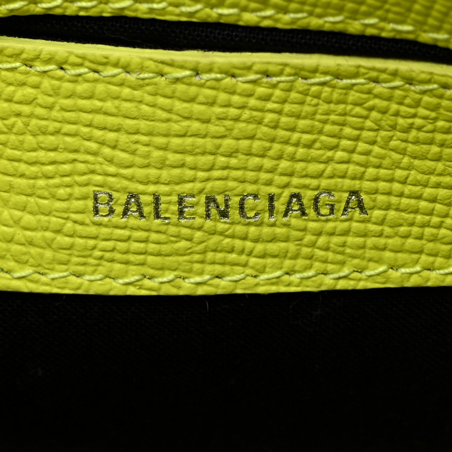 Signature Grained Calfskin Logo XXS Ville Top Handle Bag Acid Green Black