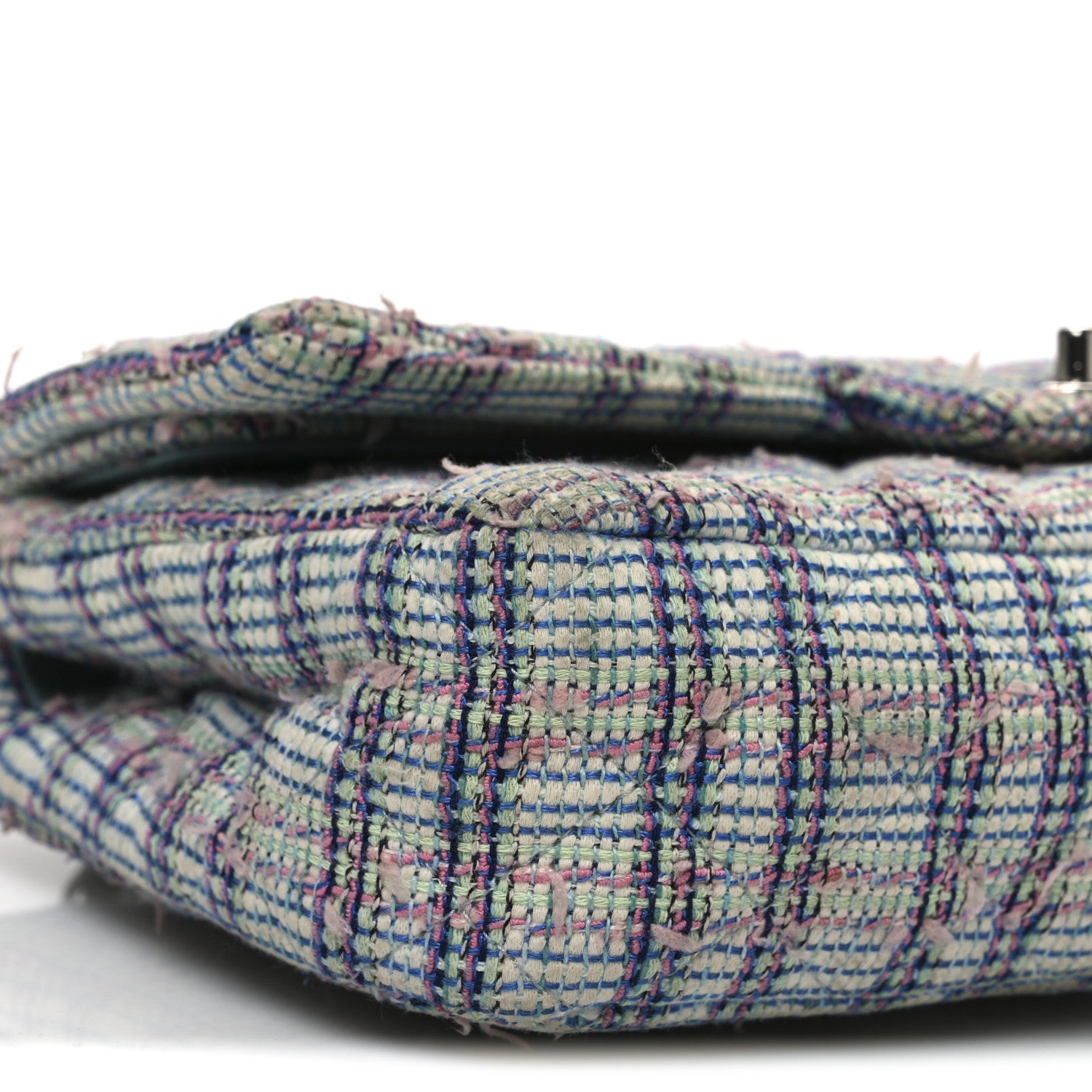 Chanel Tweed Quilted Medium Double Flap Blue White Pink Green 9 of 10