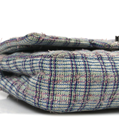 Chanel Tweed Quilted Medium Double Flap Blue White Pink Green 9 of 10