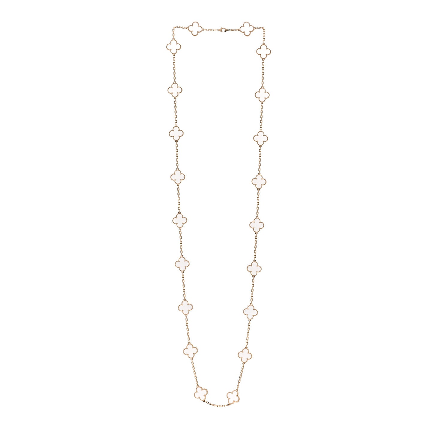 18K Yellow Gold Rock Crystal 20 Motifs Vintage Alhambra Necklace