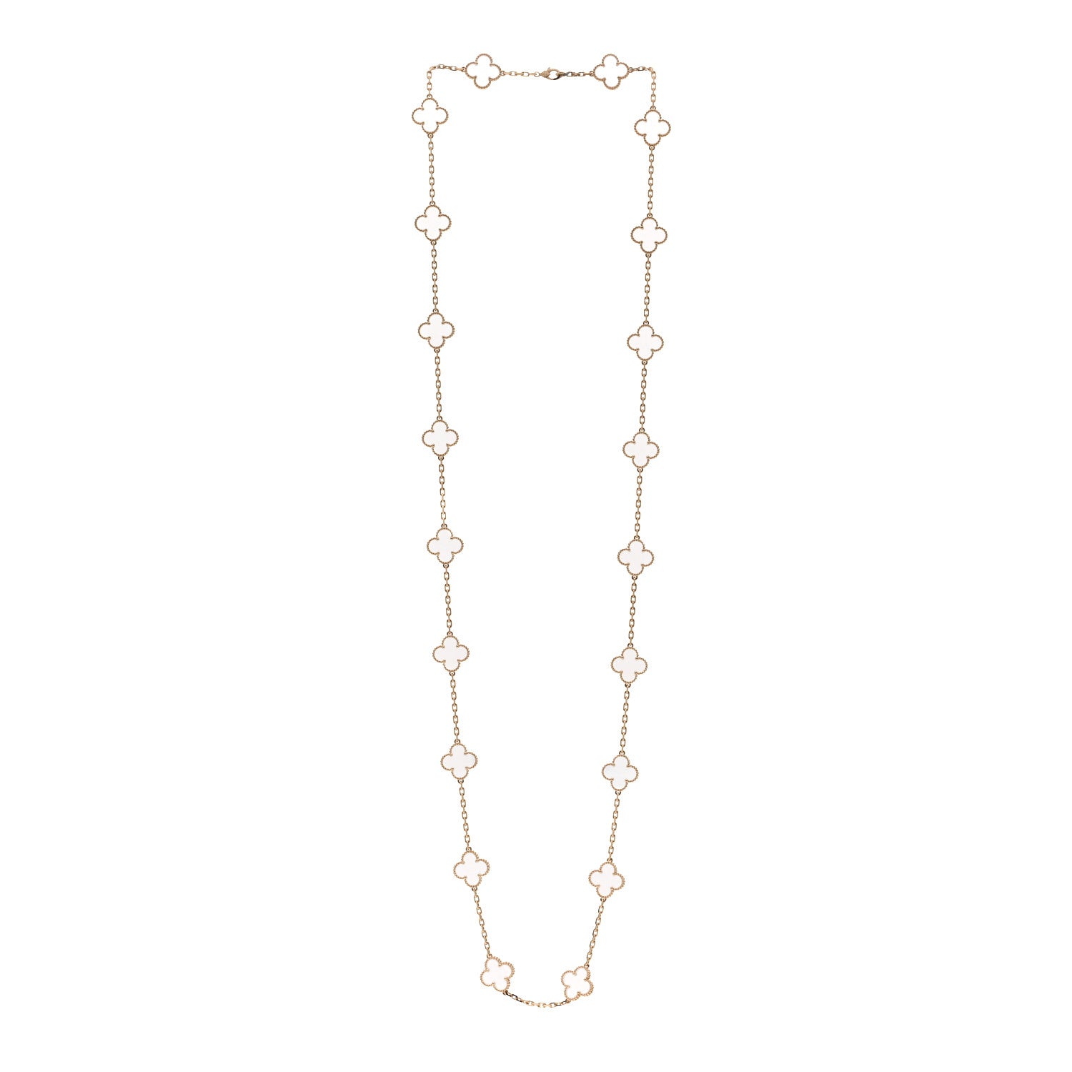 Van Cleef & Arpels 18K Yellow Gold Rock Crystal 20 Motifs Vintage Alhambra Necklace 3 of 6
