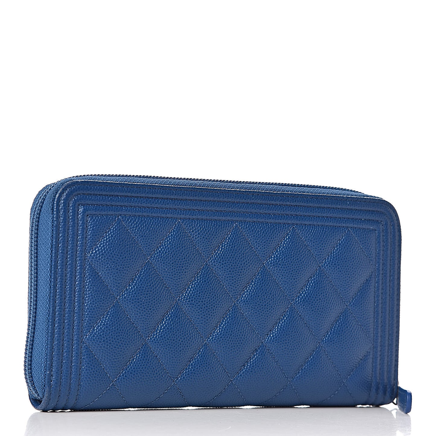 Caviar Quilted Large Boy Zip Around Wallet Blue