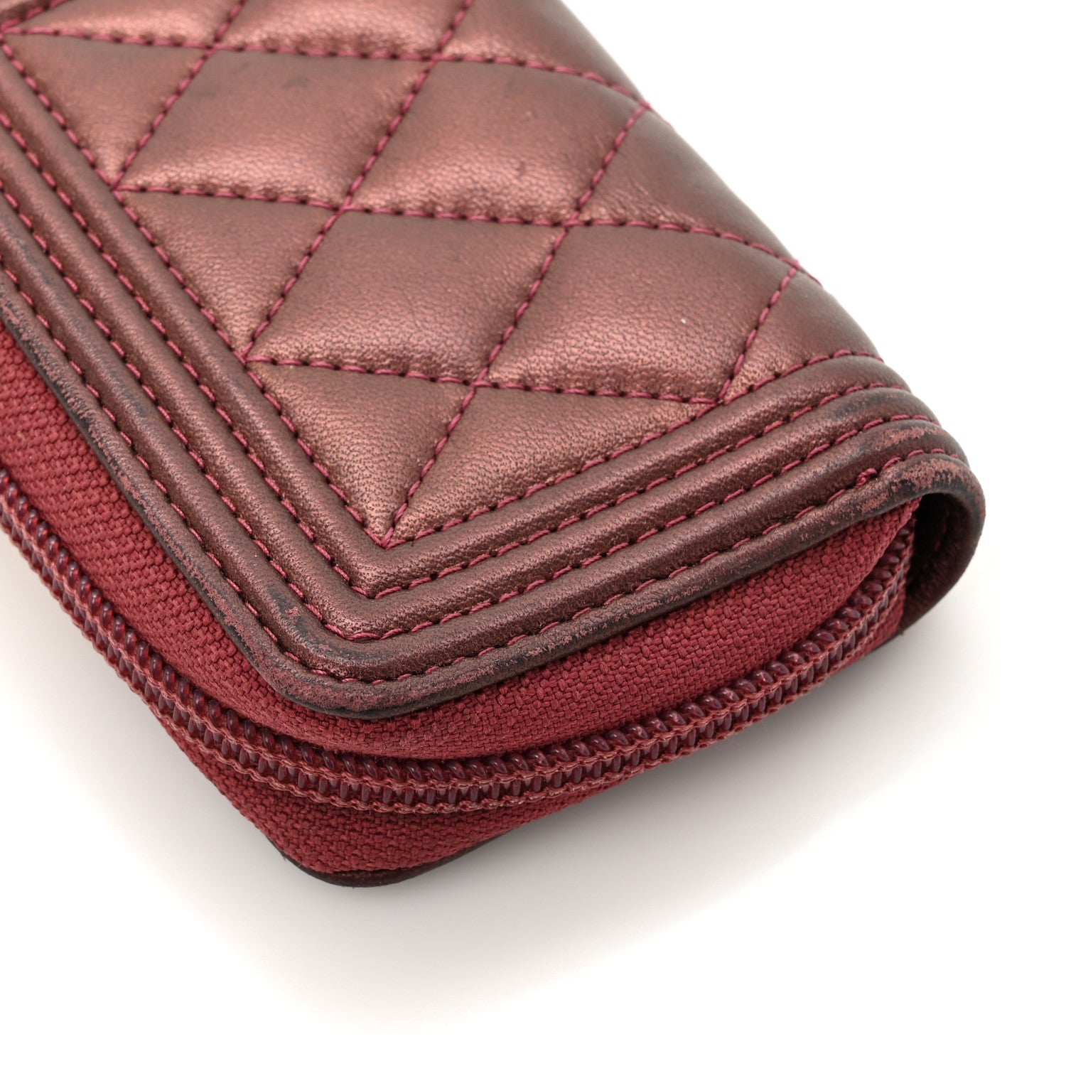 Chanel Lambskin Quilted Boy Zip Around Coin Purse Wallet Burgundy 12 of 12
