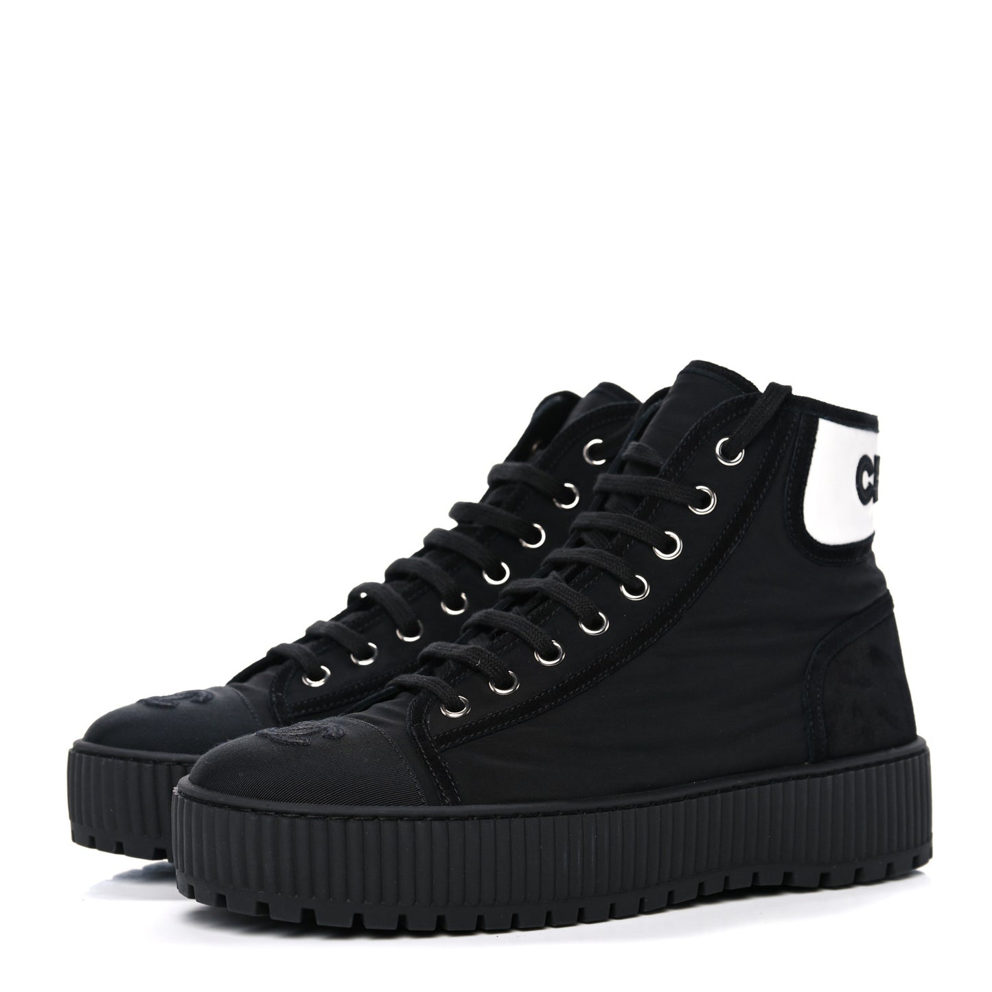 Fabric Suede Kidskin Grosgrain Lace Up Cap Toe Sneakers 38.5 Black White