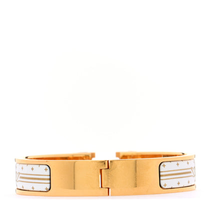 Hermes Enamel Printed Quadrige Au Fil Narrow Clic Clac H Bracelet PM Orfevre Jaune Or Blanc 3 of 5