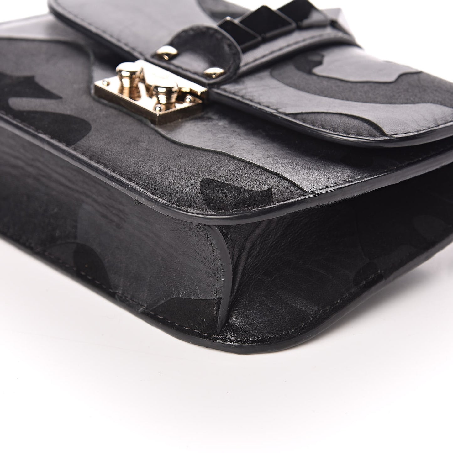 Nappa Camouflage Small Glam Lock Rockstud Flap Black