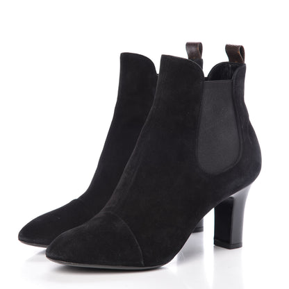 Louis Vuitton Suede Monogram Uniformes Cap Toe Chelsea 75mm Ankle Boots 41 Black 3 of 15