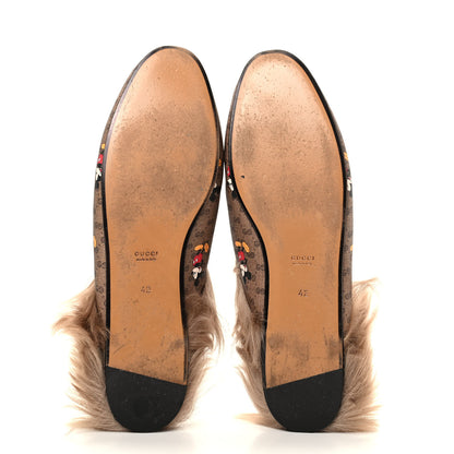 Gucci X DISNEY Mini Vintage GG Supreme Monogram Mickey Mouse Fur Womens Princetown Slippers 42 Beige Vintage Sun Oil 5 of 9