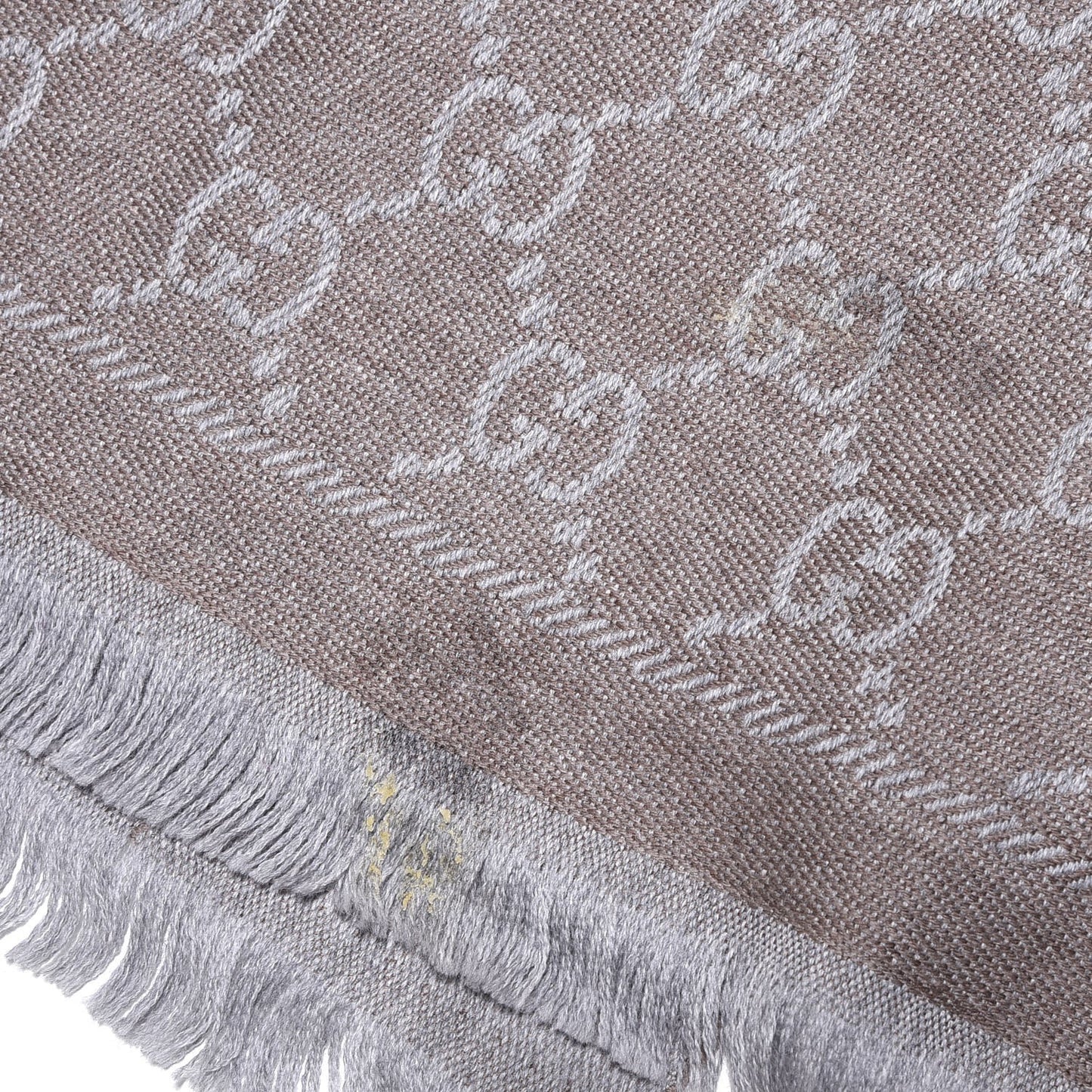 Wool Jacquard GG Monogram Sten Fringe Scarf Taupe Light Grey