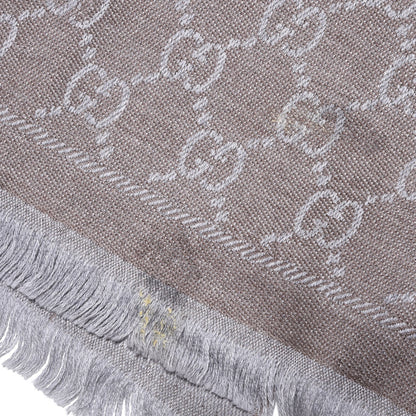 Gucci Wool Jacquard GG Monogram Sten Fringe Scarf Taupe Light Grey 4 of 6