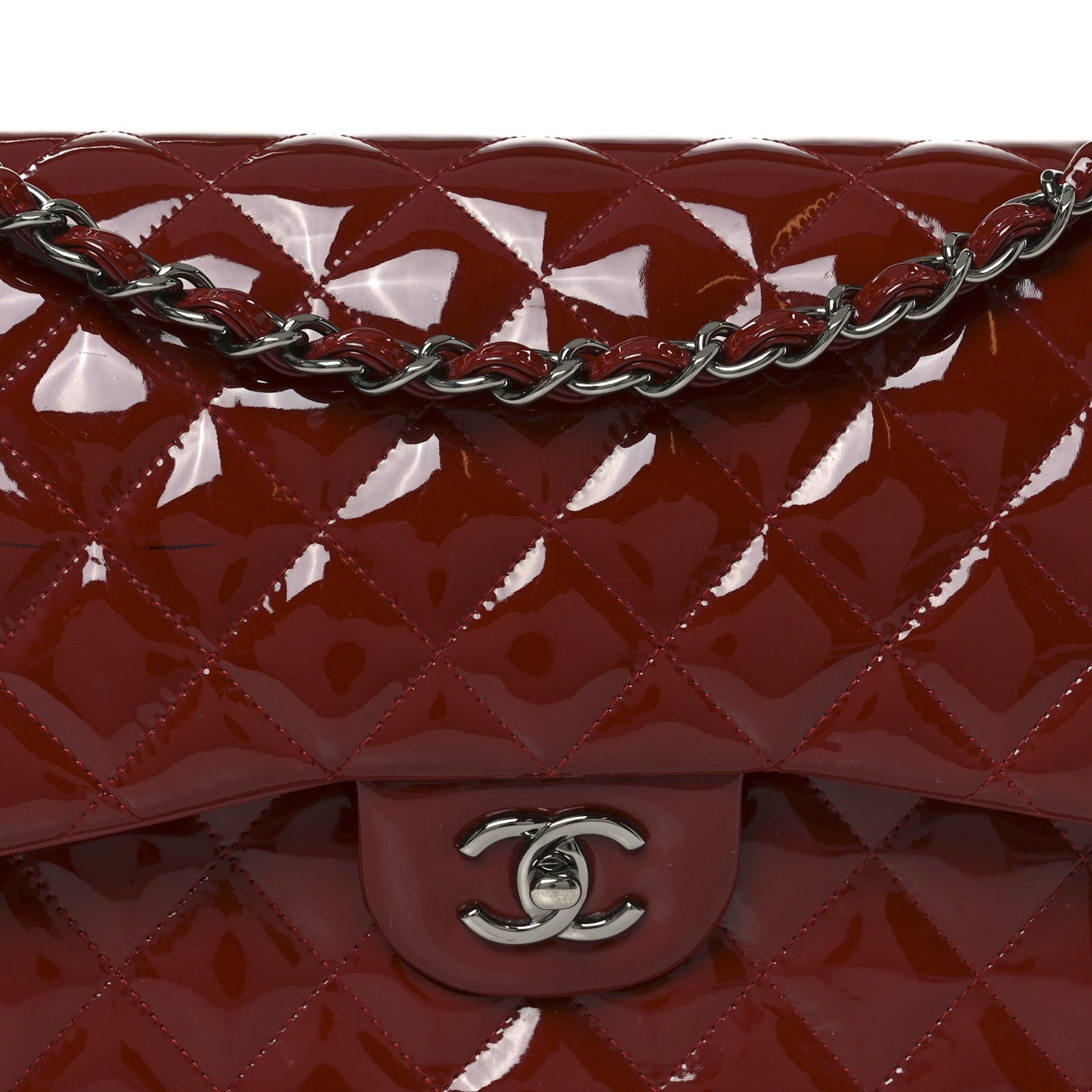 Patent Quilted Jumbo Double Flap Dark Red