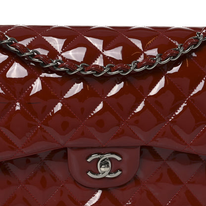 Chanel Patent Quilted Jumbo Double Flap Dark Red 8 of 10