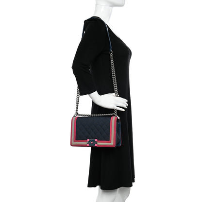 Chanel Canvas Quilted Medium Fluo Boy Flap Dark Navy Fuchsia Grey 2 of 10