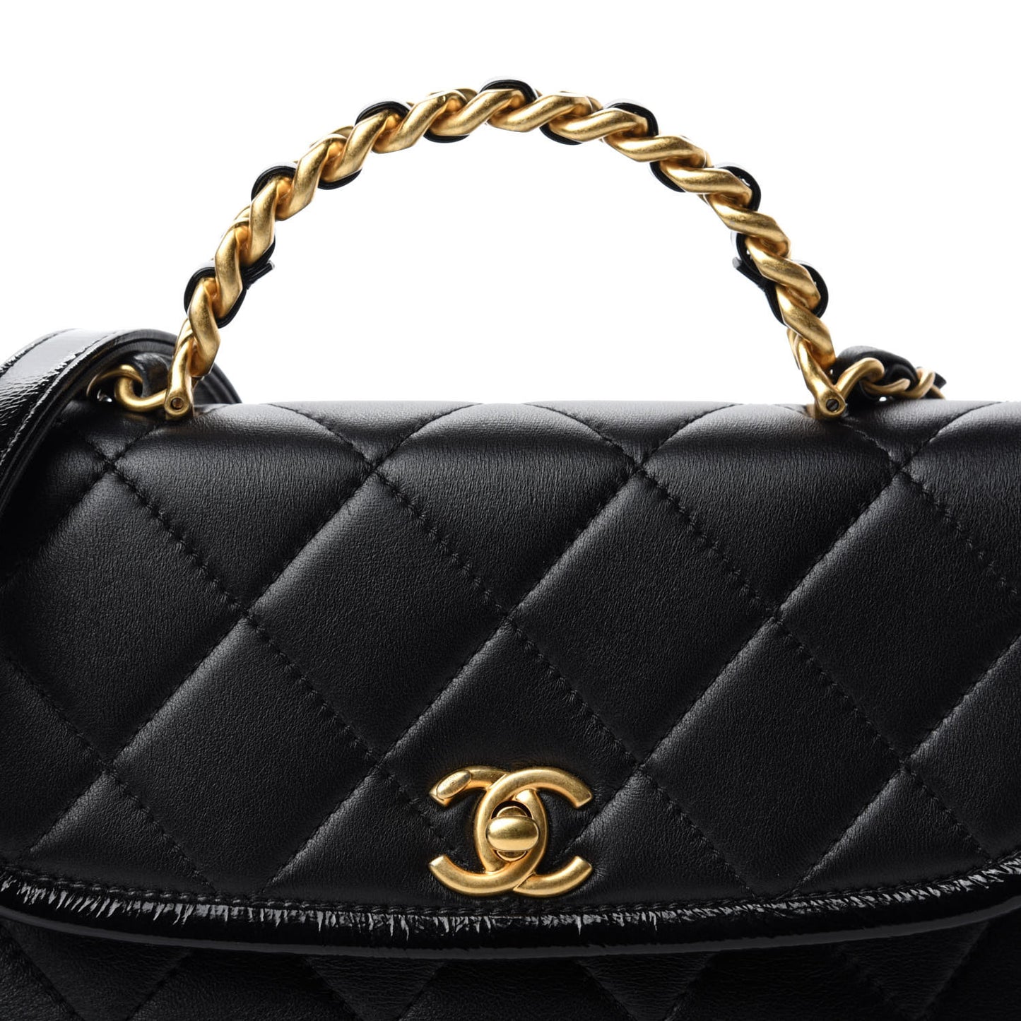Lambskin Quilted Small La Parisienne Top Handle Flap Black