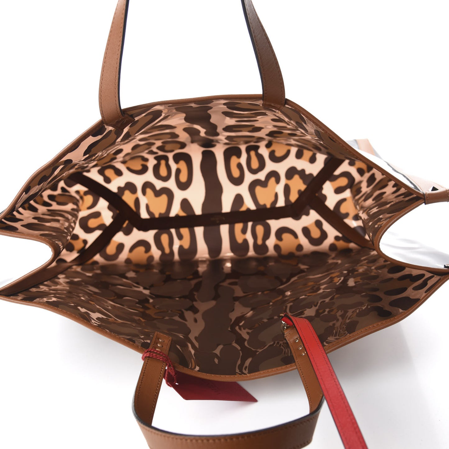 PVC Leopard Print Large Rockstud Shopping Tote Brown