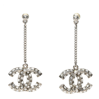 Chanel Baguette Crystal CC Drop Earrings Silver 1 of 4