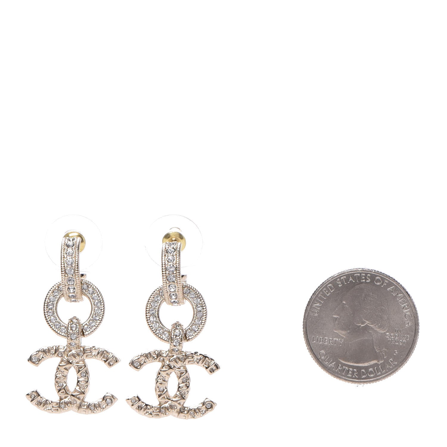 Chanel Crystal CC Drop Earrings Gold 2 of 5