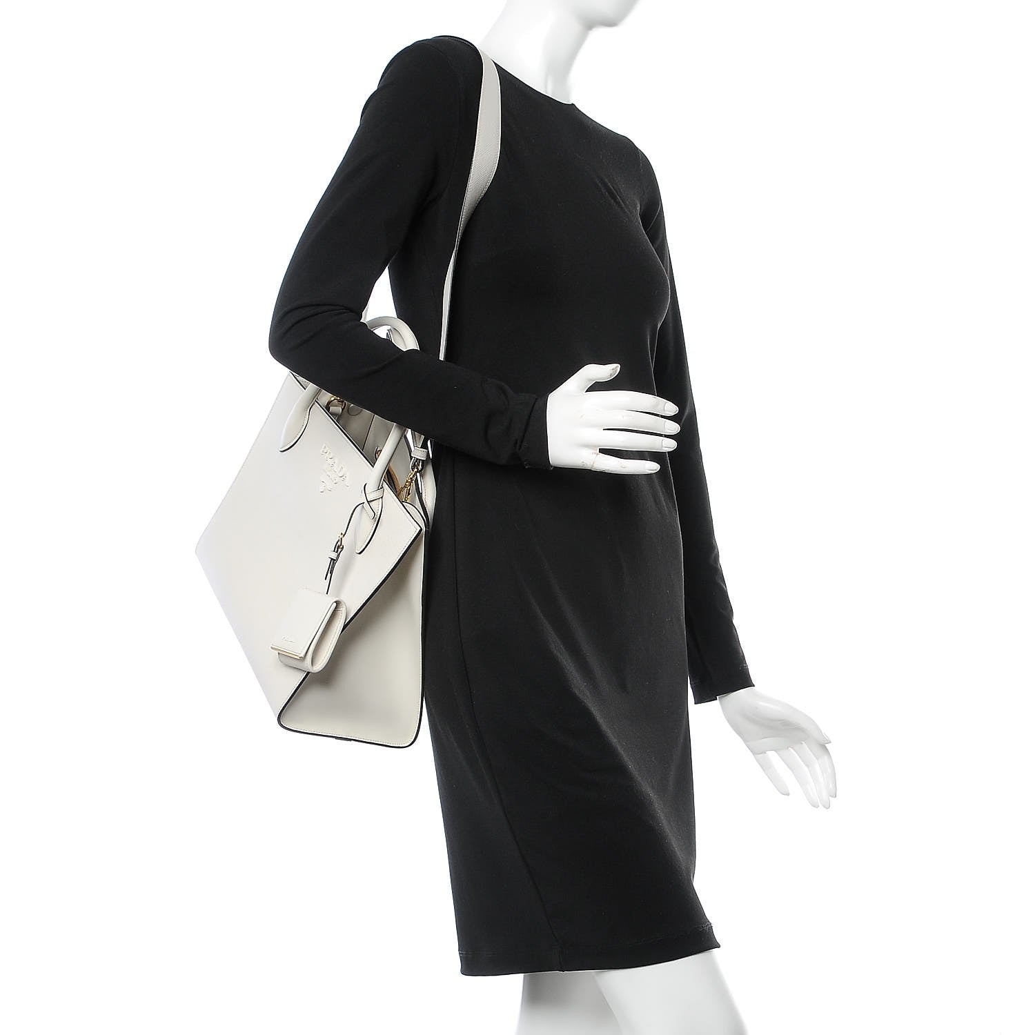Prada Saffiano Cuir Calfskin Medium Monochrome Top Handle Tote Talco 2 of 9