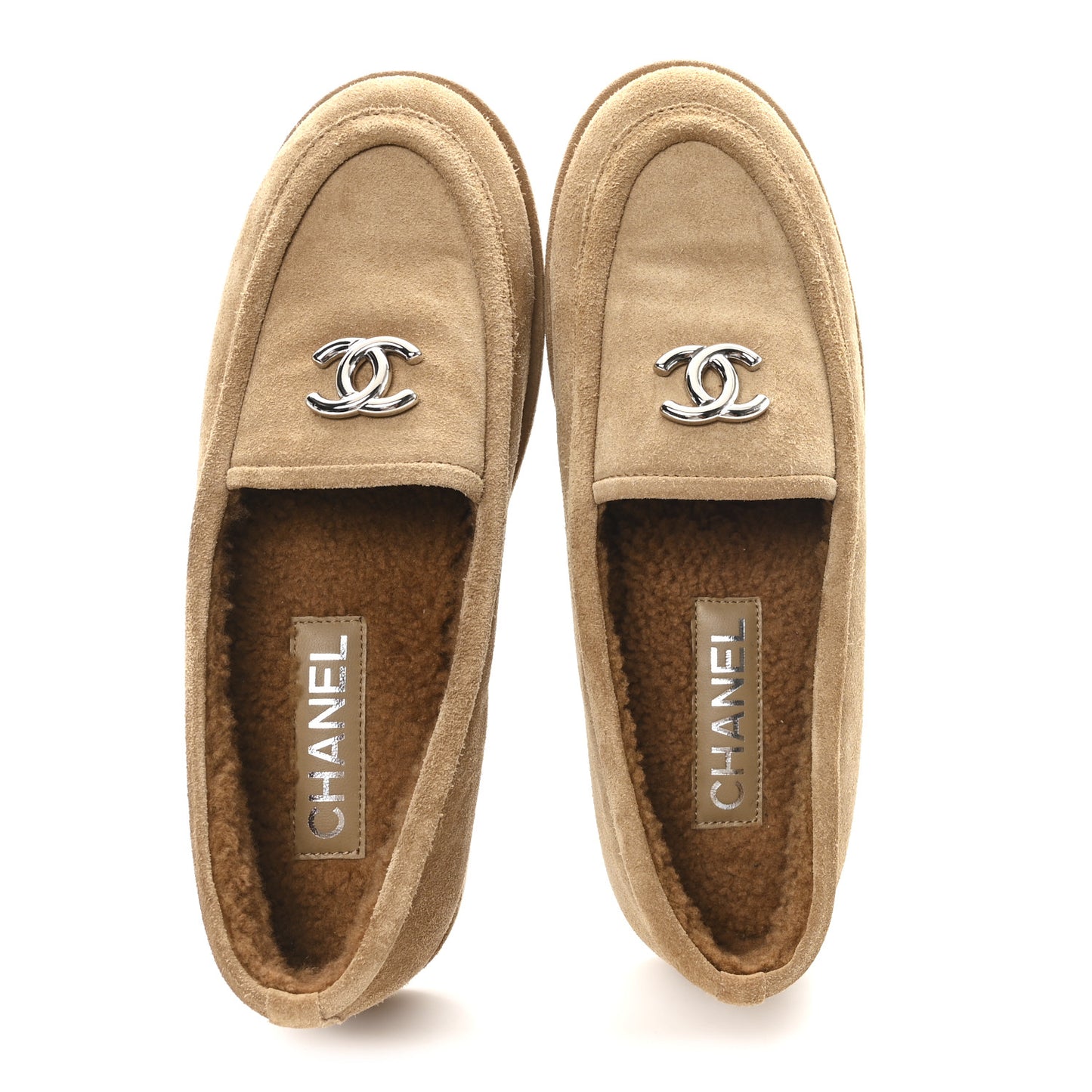 Suede Calfskin CC Loafers 39 Dark Beige