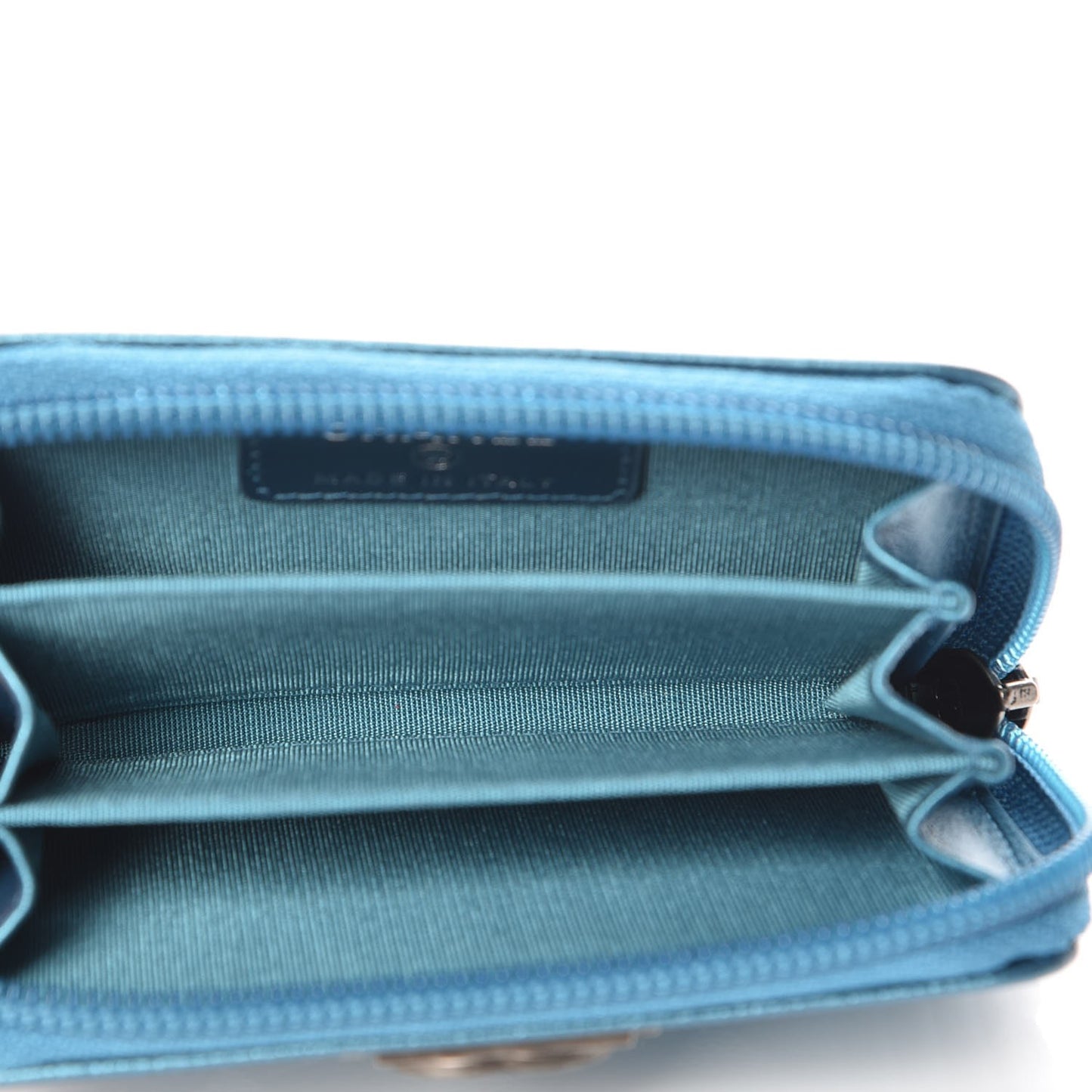 Metallic Caviar Quilted Boy Zip Around Coin Purse Wallet Turquoise