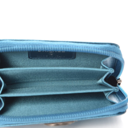 Chanel Metallic Caviar Quilted Boy Zip Around Coin Purse Wallet Turquoise 5 of 8