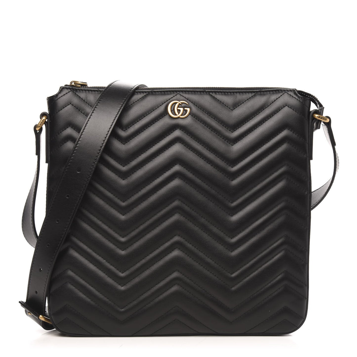 Calfskin Matelasse GG Marmont Flat Messenger Bag Black