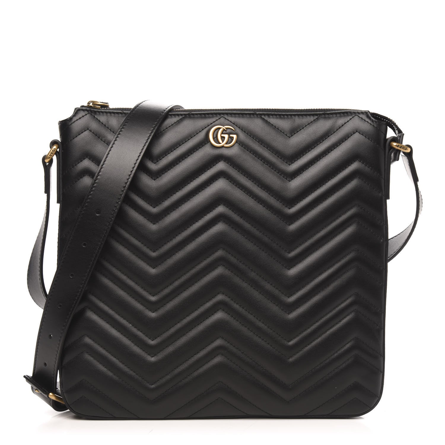 Gucci Calfskin Matelasse GG Marmont Flat Messenger Bag Black 1 of 11