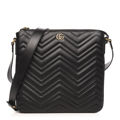 Gucci Calfskin Matelasse GG Marmont Flat Messenger Bag Black 1 of 11