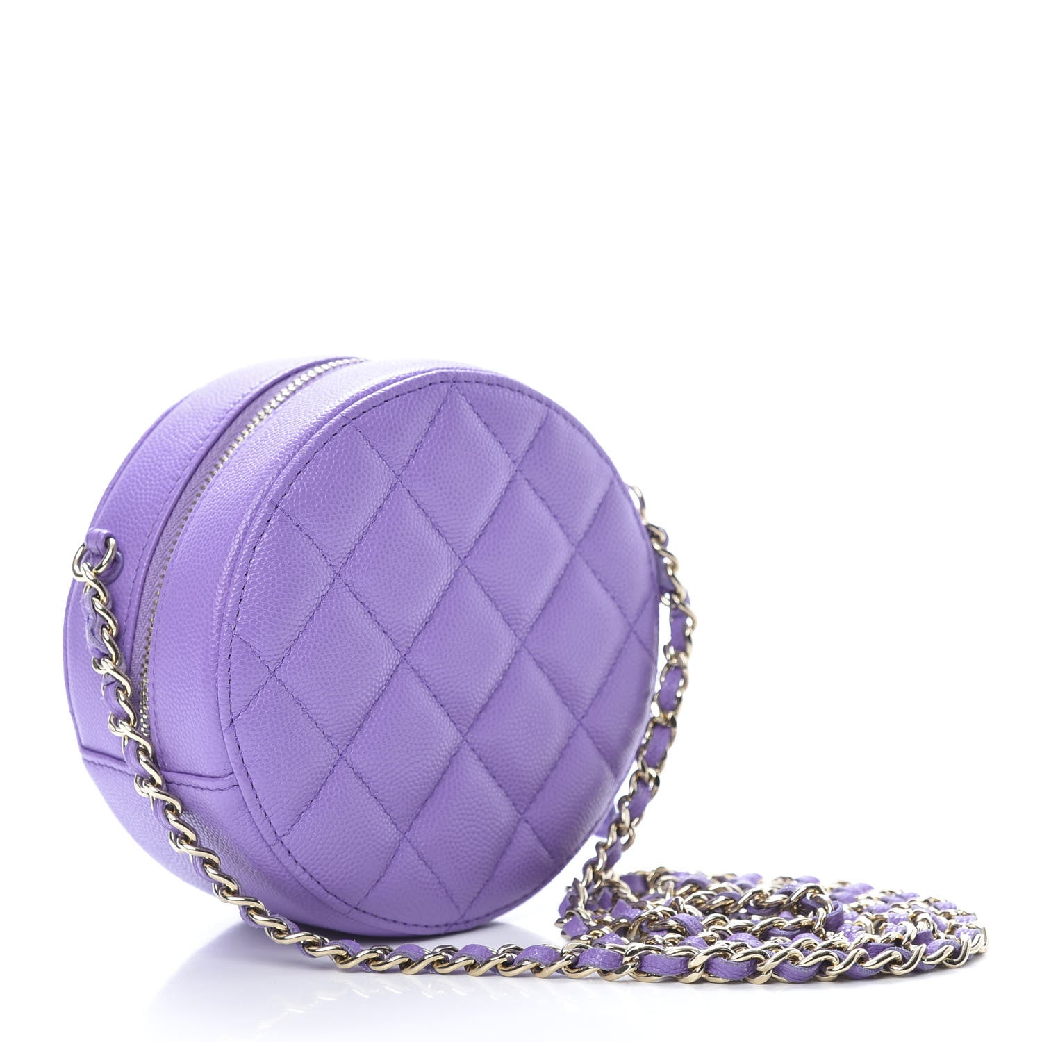 Chanel Caviar Quilted Round Clutch With Chain Purple 3 of 11