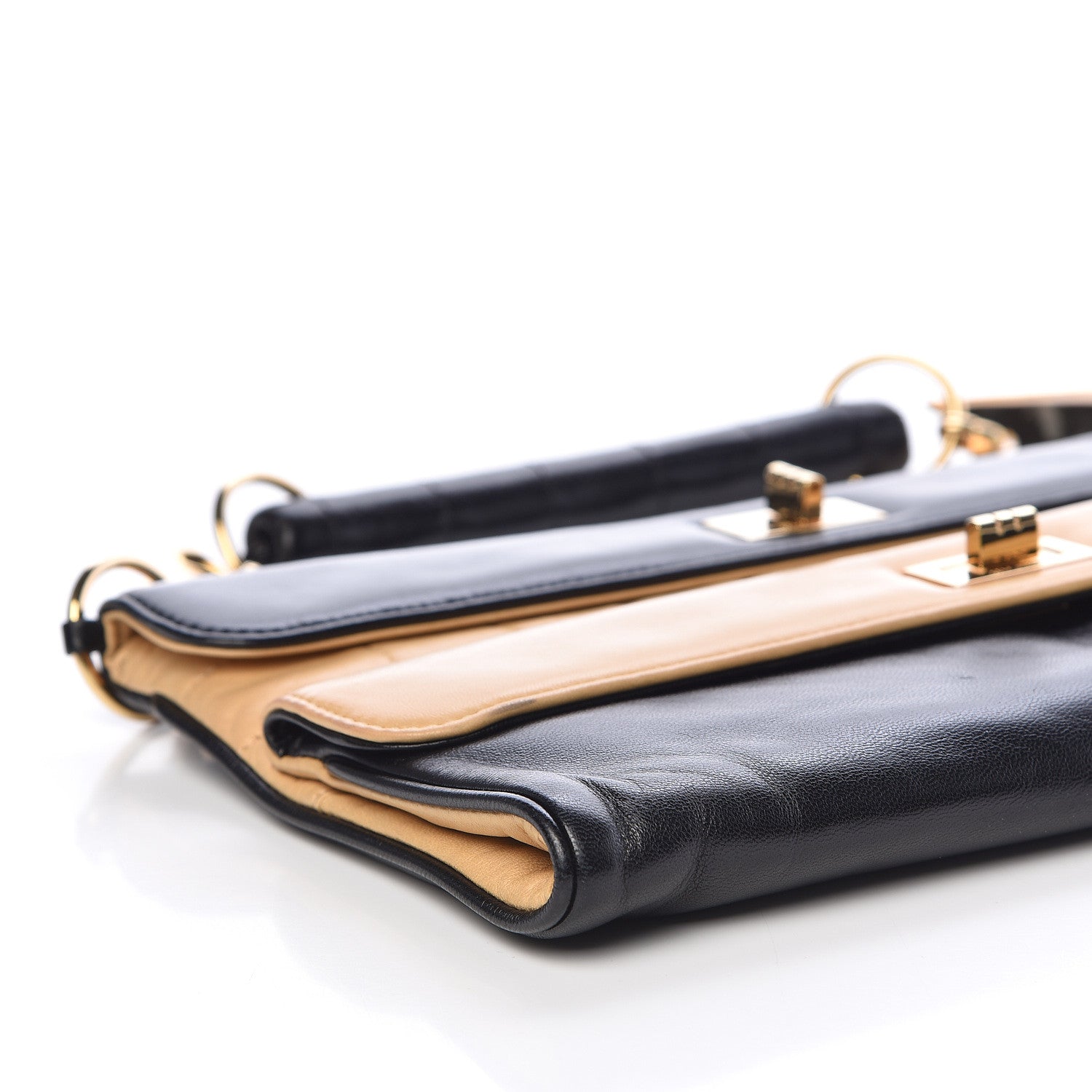 Chanel Lambskin Chocolate Bar Mademoiselle Double Flap Clutch Beige Black 9 of 11