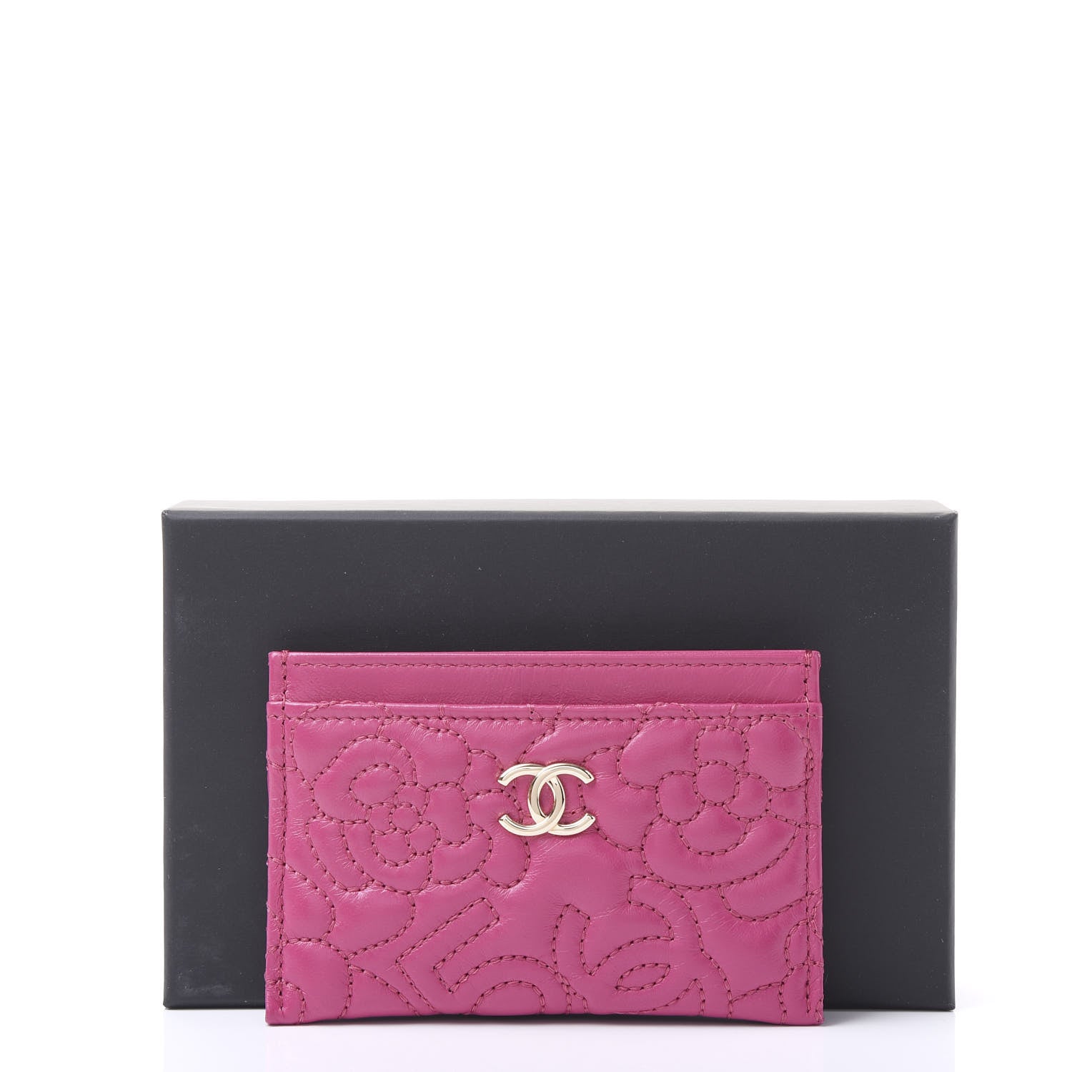 Chanel Lambskin Camellia Embossed Card Holder Fuchsia 12 of 12