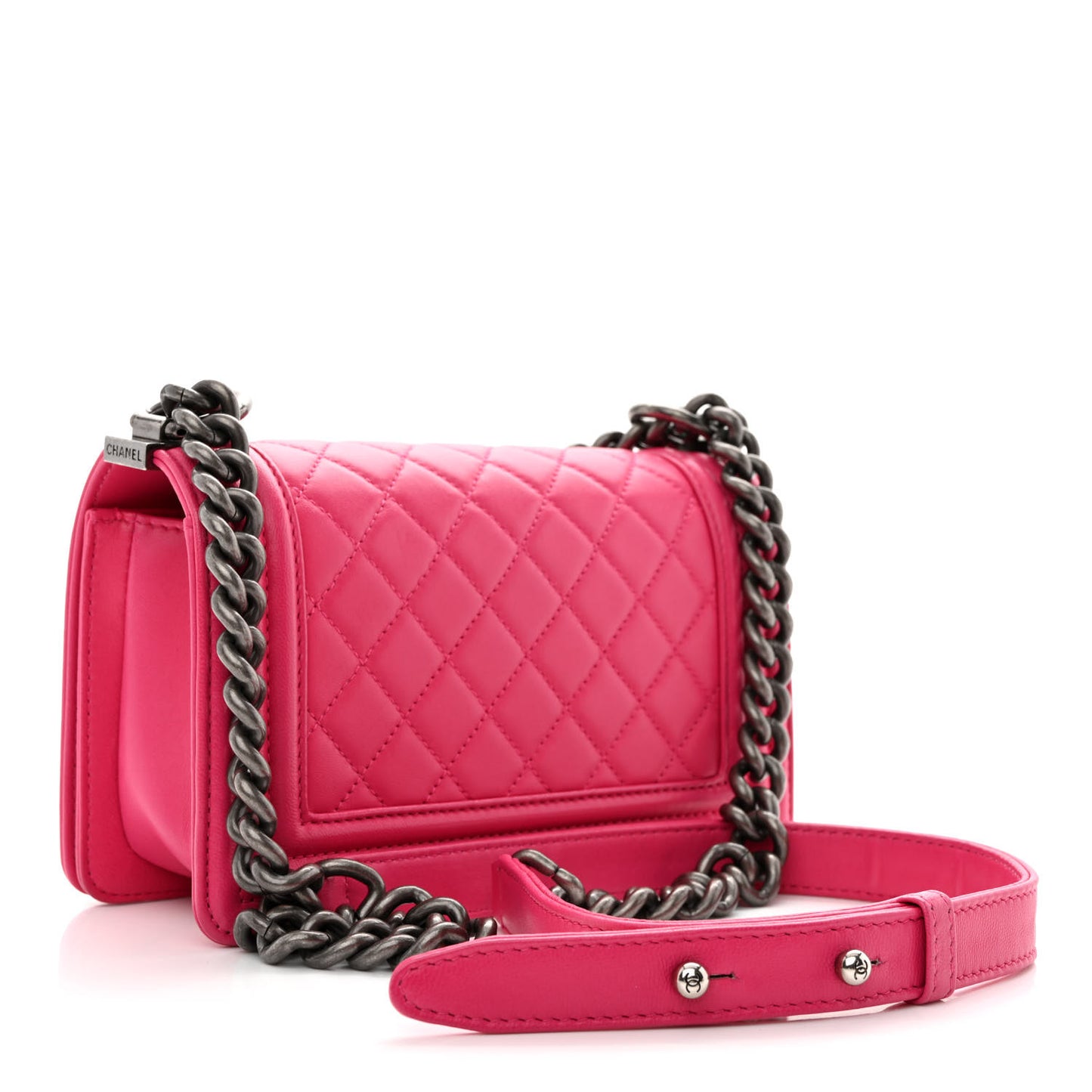 Lambskin Quilted Small Boy Flap Dark Pink