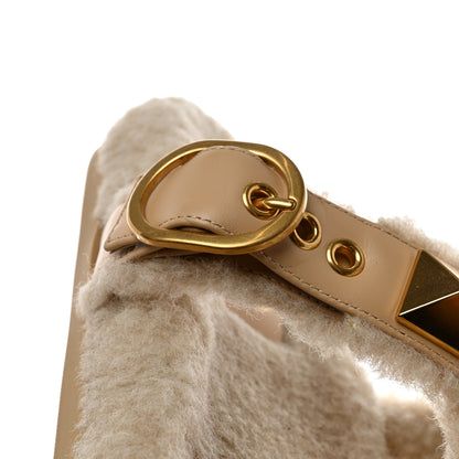 Valentino Garavani Shearling Roman Stud Slide Sandals 39.5 Sahara Beige 9 of 9