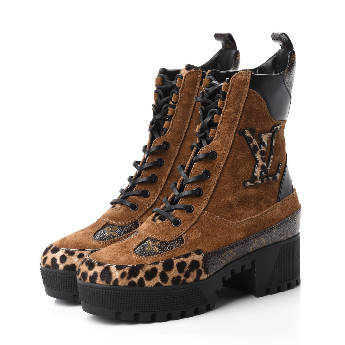 Suede Calfskin Monogram Laureate Platform Desert Boots 37.5 Cognac