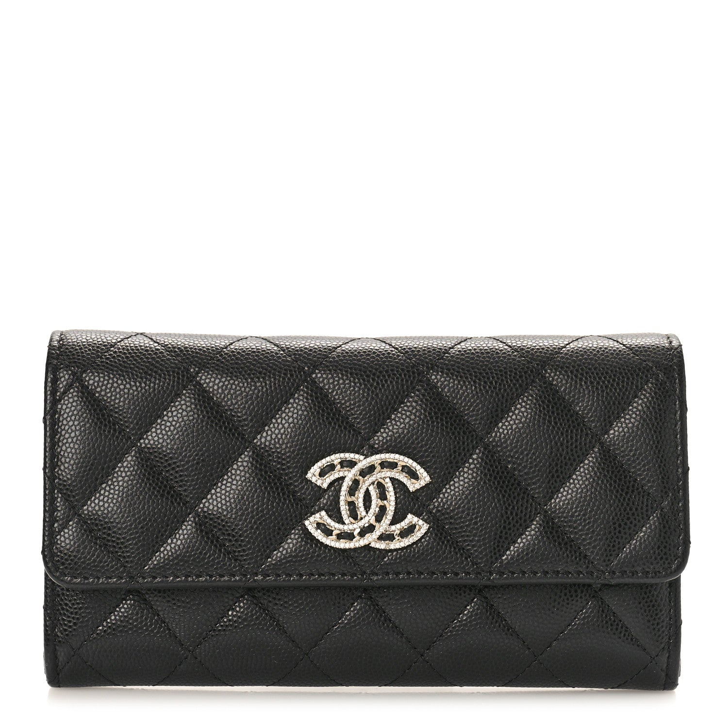 Chanel Caviar Quilted Crystal CC Large Gusset Flap Wallet Black 1 of 10