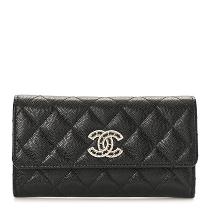 Chanel Caviar Quilted Crystal CC Large Gusset Flap Wallet Black 1 of 10