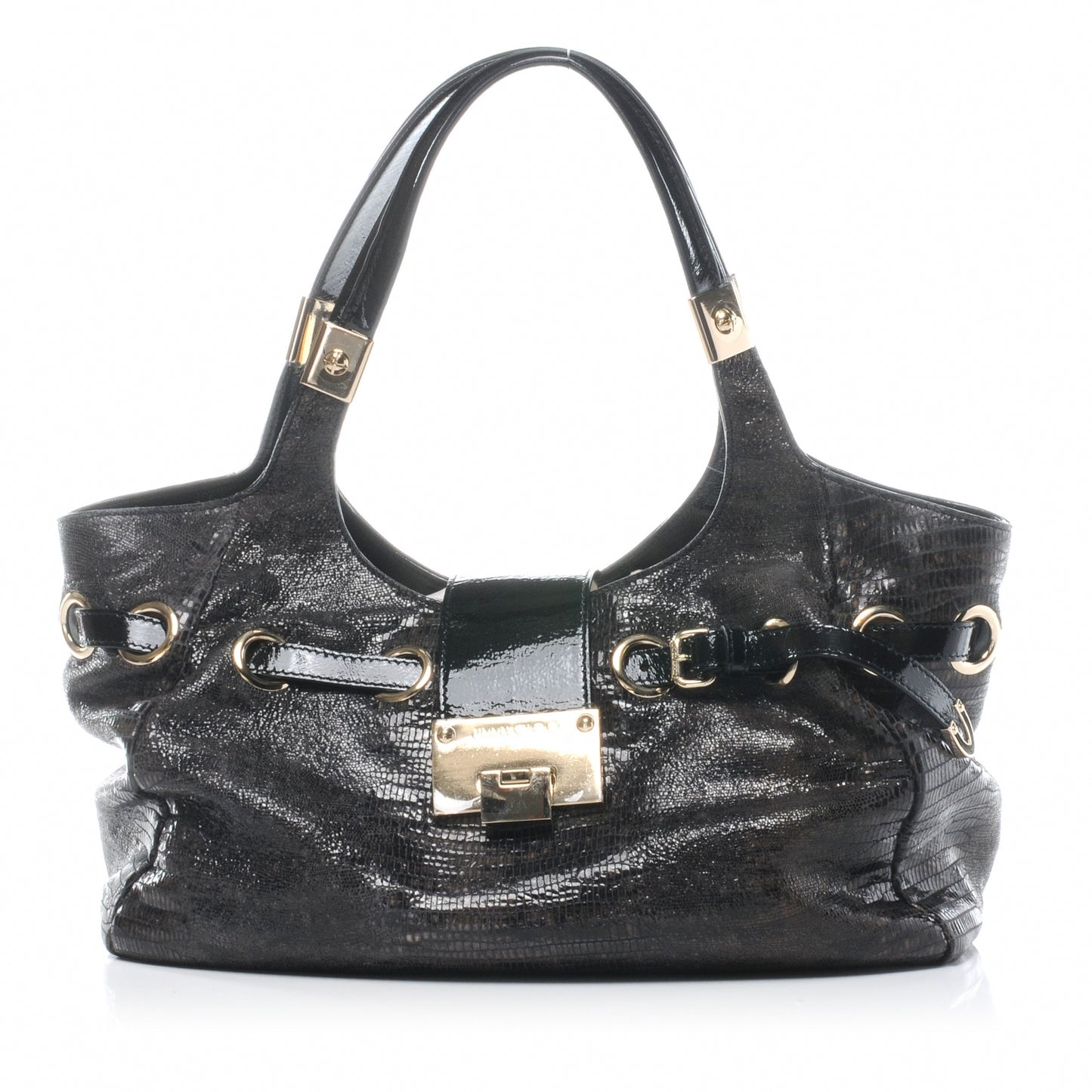 Lizard Embossed Patent Radiant Hobo Anthracite