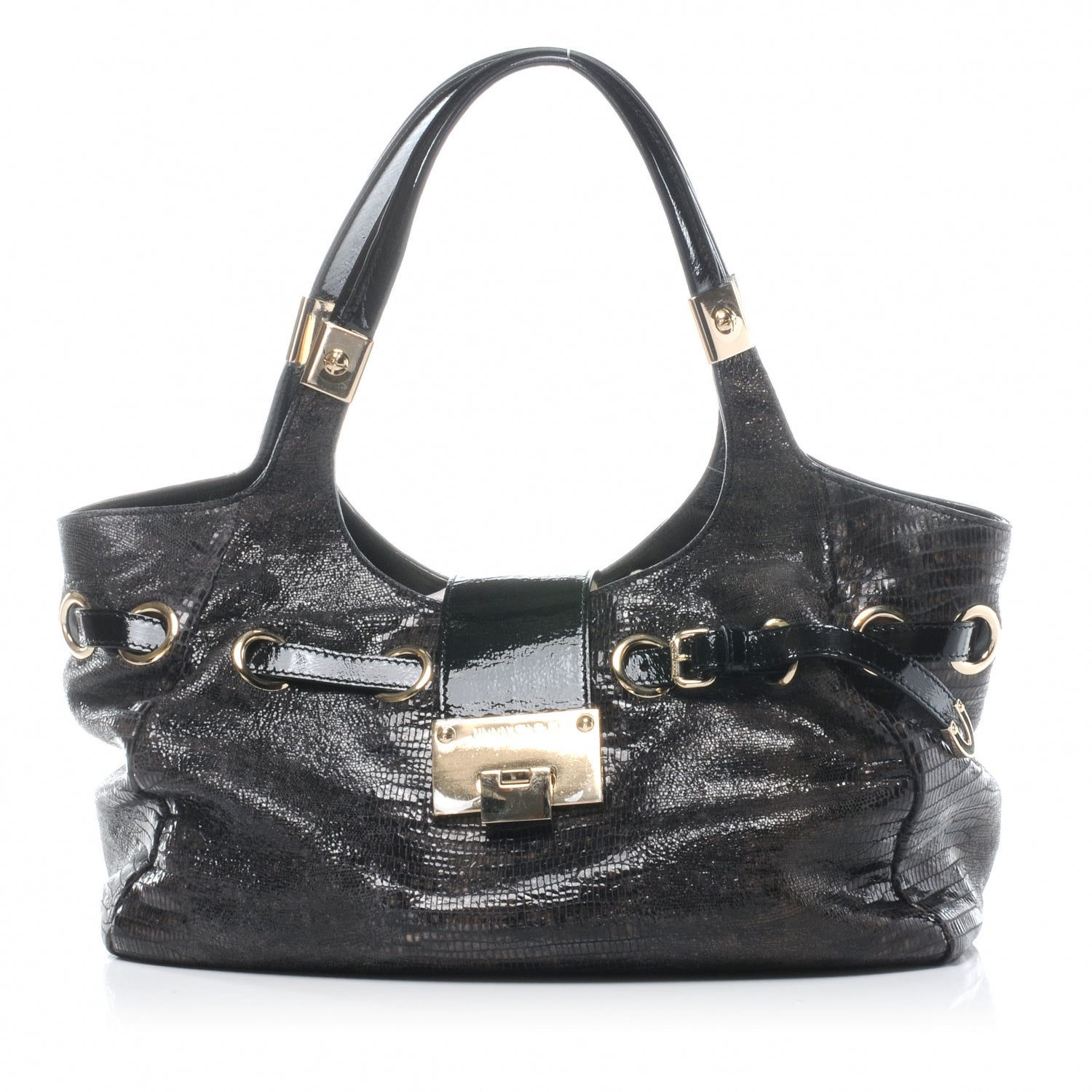 Jimmy Choo Lizard Embossed Patent Radiant Hobo Anthracite 1 of 7