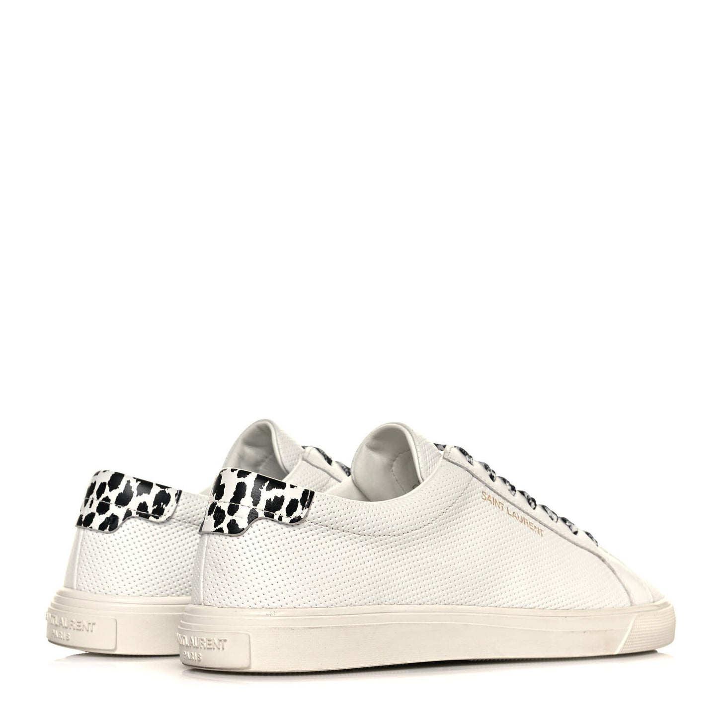 Perforated Calfskin Cheetah Print Andy Low Top Sneakers 37 White Black